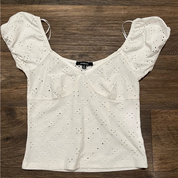 Ambiance Tops - Ambiance White Blouse with Puff Sleeves